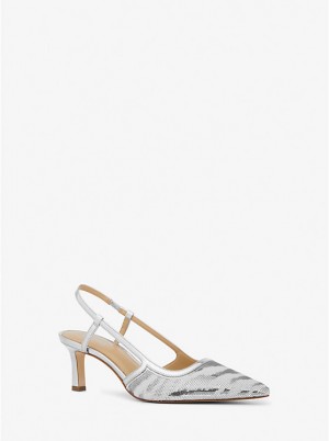 Michael Kors Alora Sequined Zebra Slingback Stiletter Dame OPTIC WHITE/SILVER | DKXYV1732