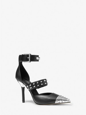 Michael Kors Amal Astor Stud Sandal Høje Hæle Dame BLACK/SILVER | DKUZO1718