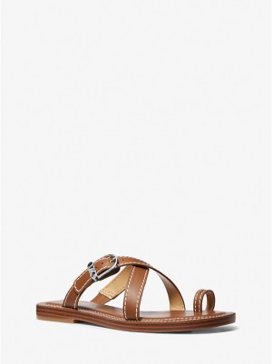 Michael Kors Ashton Leather Flat Sandaler Dame LUGGAGE | DKDKS1775