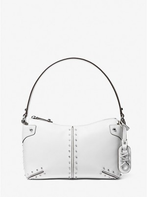 Michael Kors Astor Large Studded Leather Skulder Taske Dame Hvide | DKJPY1175