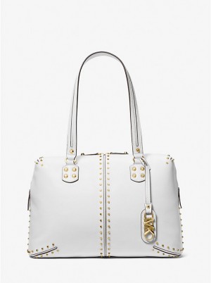 Michael Kors Astor Large Studded Leather Mulepose Dame Hvide | DKRVJ1240