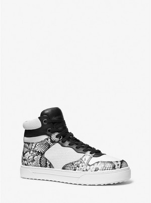 Michael Kors Barett Snake Embossed Leather High-Top Sneakers Herre OPTIC WHITE/BLK | DKKOJ2266