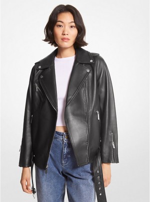 Michael Kors Belted Leather Biker Jakke Dame Sort | DKYXC1353