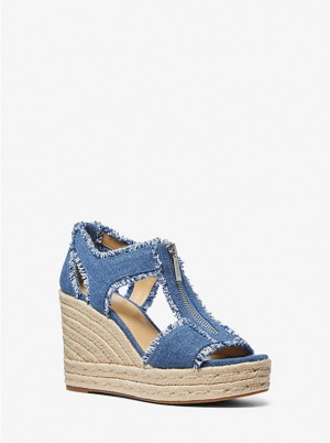 Michael Kors Berkley Frayed Denim Wedge Sandaler Dame DENIM | DKBEB1787