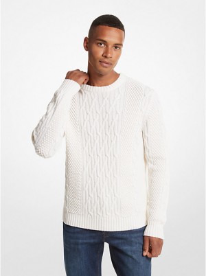 Michael Kors Cable Knit Sweater Herre BONE | DKPJL2241