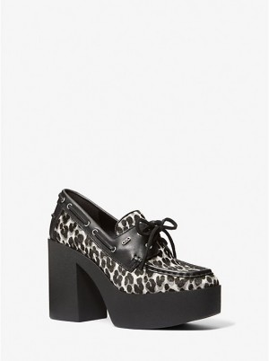 Michael Kors Cameron Leopard Print Calf Hair Platform Loafer Høje Hæle Dame Sort | DKPJS1721