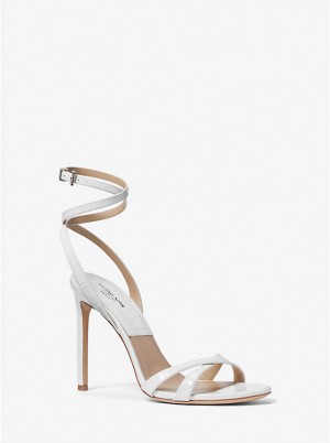 Michael Kors Chrissy Crocodile Embossed Leather Sandal Høje Hæle Dame Hvide | DKAHD1722