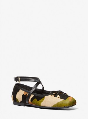 Michael Kors Collette Camouflage Print Calf Hair Ballet Flade Sko Dame Olivengrøn | DKCTM1681