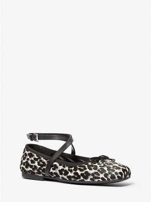 Michael Kors Collette Leopard Print Calf Hair Ballet Flade Sko Dame Sort | DKMQE1685