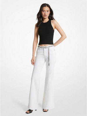 Michael Kors Denim Belted Flared Jeans Dame Hvide | DKZUU1419