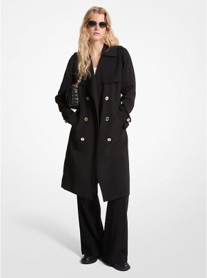 Michael Kors Draped Woven Trench Coat Jakke Dame Sort | DKGSR1362