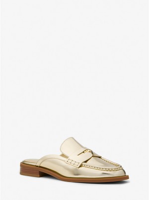 Michael Kors Eden Metallic Leather Mule Flade Sko Dame Guld | DKBEY1688