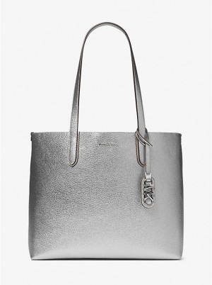 Michael Kors Eliza Extra-Large Metallic Pebbled Leather Reversible Mulepose Dame Sølv | DKTCN1248