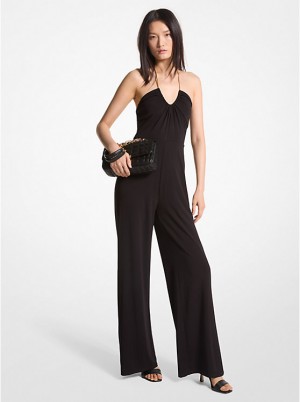 Michael Kors Embellished Stretch Matte Jersey Halter Jumpsuit Kjole Dame Sort | DKYXD1290