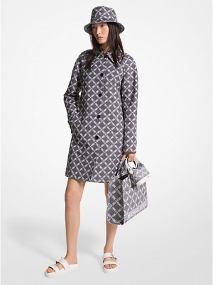 Michael Kors Empire Logo Jacquard Balmacaan Coat Jakke Dame BLACK/WHITE | DKHAT1363