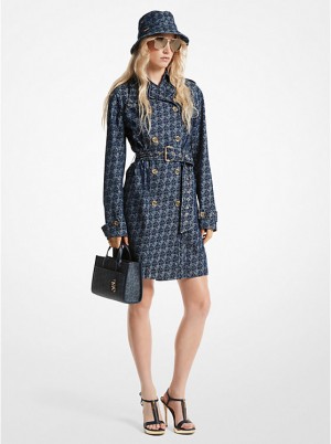 Michael Kors Empire Signature Logo Jacquard Denim Trench Coat Jakke Dame RINSE | DKKOU1365