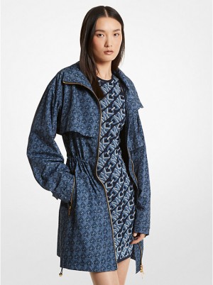 Michael Kors Empire Signature Logo Print Woven Anorak Jakke Dame MIDNIGHTBLUE | DKLII1366