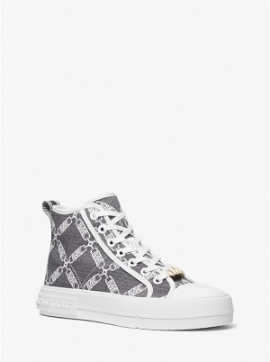 Michael Kors Evy Empire Logo Jacquard High-Top Sneakers Dame BLACK/WHITE | DKPJW1981