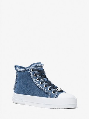 Michael Kors Evy Frayed Denim High-Top Sneakers Dame DENIM | DKDKR1983