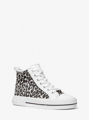 Michael Kors Evy Leopard Print Calf Hair High-Top Sneakers Dame Sort | DKFDY1985