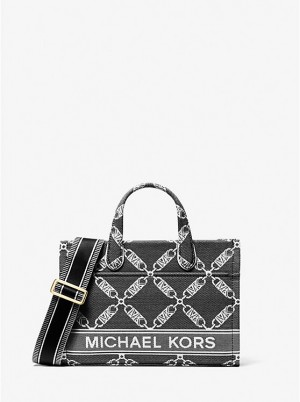 Michael Kors Gigi Small Empire Logo Jacquard Messenger Taske Dame BLACK/WHITE | DKLIH1158