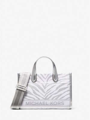 Michael Kors Gigi Small Metallic Zebra Jacquard Messenger Taske Dame Sølv | DKVRZ1162