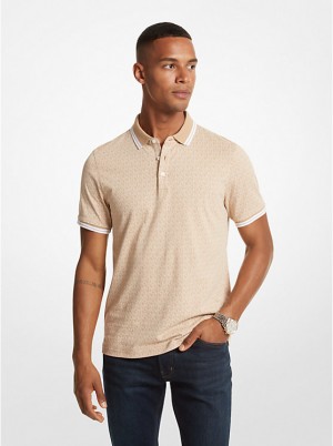 Michael Kors Greenwich Logo Print Cotton Jersey 1 Poloshirt Herre Khaki | DKNWS2207