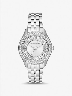 Michael Kors Harlowe Pavé Silver-Tone Ur Dame Sølv | DKMQI1582