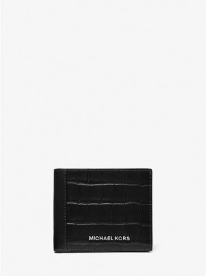 Michael Kors Hudson Crocodile Embossed Leather Billfold Pung Herre Sort | DKZUL2160