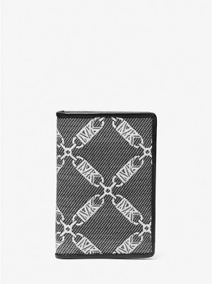 Michael Kors Hudson Empire Logo Jacquard Bi-fold Kortholder Herre Sort | DKNWA2152