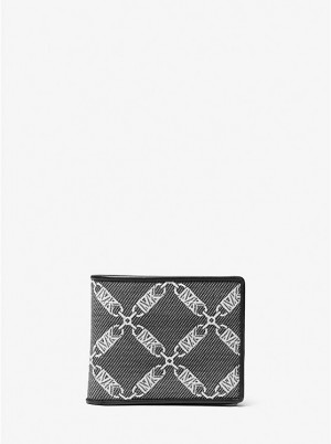 Michael Kors Hudson Empire Logo Jacquard Billfold Pung Herre Sort | DKLIZ2161