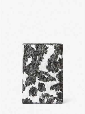 Michael Kors Hudson Leopard Logo Bi-Fold Kortholder Herre Sort | DKMQD2154