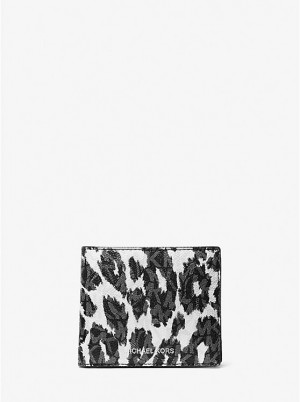 Michael Kors Hudson Leopard Logo Billfold Pung Herre Sort | DKJPC2163