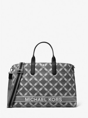 Michael Kors Hudson Oversized Empire Logo Jacquard Tote Kuffert Herre Sort | DKFDM2141