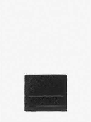 Michael Kors Hudson Pebbled Leather Billfold With Coin Pouch Pung Herre Sort | DKFDN2166