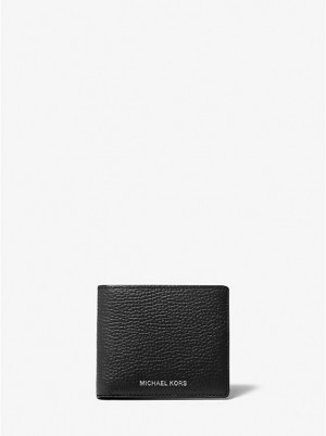 Michael Kors Hudson Pebbled Leather Slim Billfold Pung Herre Sort | DKDFM2167