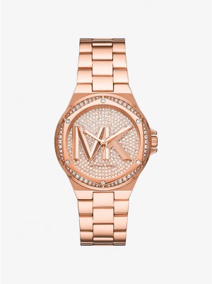 Michael Kors Lennox Pavé Logo Rose Gold-Tone Ur Dame Lyserød Guld | DKCTS1586