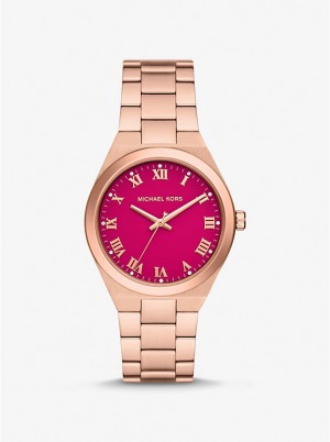 Michael Kors Lennox Rose Gold-Tone Ur Dame CERISE | DKXYD1587