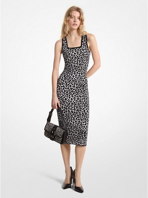 Michael Kors Leopard Jacquard Knit Kjole Dame ALUMINUM | DKYXB1301