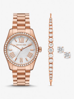 Michael Kors Lexington Pavé Rose Gold-Tone and Jewelry Gift Set Ur Dame Lyserød Guld | DKGSL1593