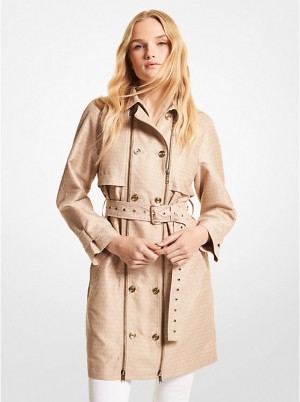 Michael Kors Logo Jacquard Double-Zip Trench Coat Jakke Dame Khaki | DKAHR1389