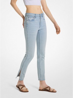 Michael Kors Low-Rise Denim Split-Hem Jeans Dame Blå Lyseblå | DKXYI1420