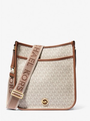 Michael Kors Luisa Large Signature Logo Messenger Taske Dame VANILLA/LUGGAGE | DKMQV1165