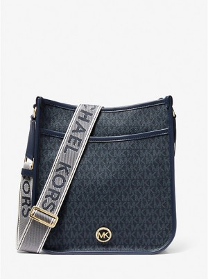 Michael Kors Luisa Large Signature Logo Messenger Taske Dame ADMRL/PLBLUE | DKMQB1166