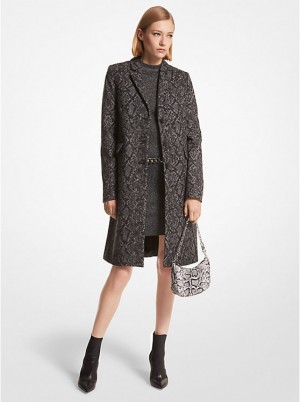 Michael Kors Metallic Snake Jacquard Coat Jakke Dame BLACK/SILVER | DKUZI1393