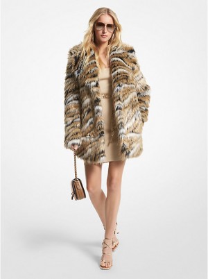 Michael Kors Metallic Tiger Jacquard Faux Fur Coat Jakke Dame Khaki | DKYXO1394