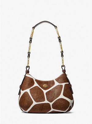 Michael Kors Mini Giraffe Print Calf Hair Hobo Skulder Taske Dame Hvide | DKHAT1228