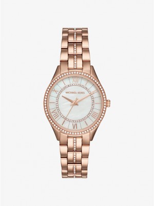 Michael Kors Mini Lauryn Pavé Rose Gold-Tone Ur Dame Lyserød Guld | DKWNT1606