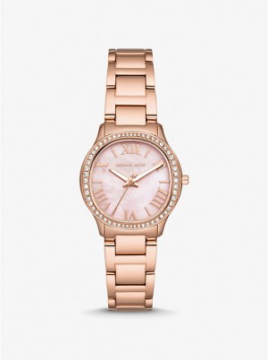 Michael Kors Mini Sage Pavé Rose Gold-Tone Ur Dame Lyserød Guld | DKRVP1611