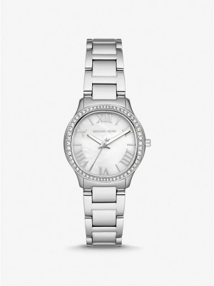 Michael Kors Mini Sage Pavé Silver-Tone Ur Dame Sølv | DKTCA1612